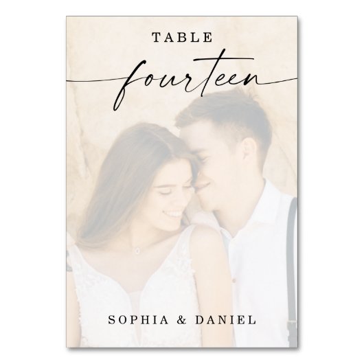 Élégant Script Photo Mariage Numéro de table Quato (Dos)