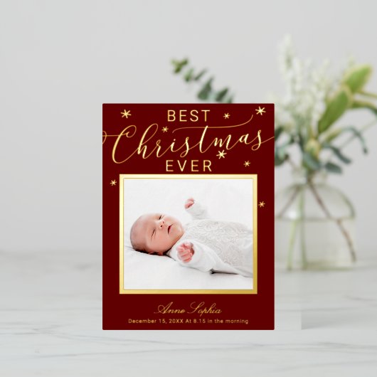 Elegant Script Photo met Kerstmis Aankondiging (Staand Voorkant)