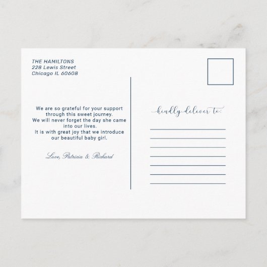 Elegant Script Photo met Kerstmis Aankondiging (Achterkant)