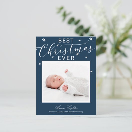 Elegant Script Photo met Kerstmis Aankondiging (Staand voorkant)