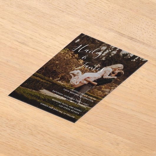 Elegant Script Photo Modern Wedding Acryl Uitnodigingen (Laagn)