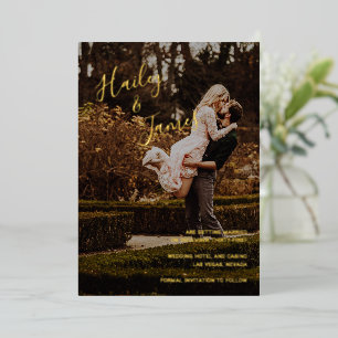Elegant Script Photo Modern Wedding Sla de datum o Folie Uitnodiging