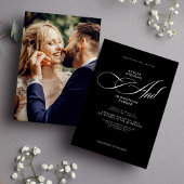 Elégant script photo noir blanc mariage carte de b