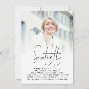 Elegant Script Photo Overlay 60th Birthday Kaart
