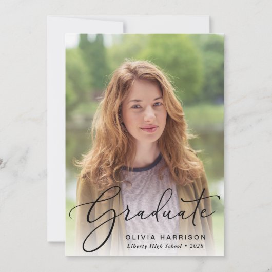 Elegant Script Photo Overlay Afstuderen Aankondiging (Voorkant)