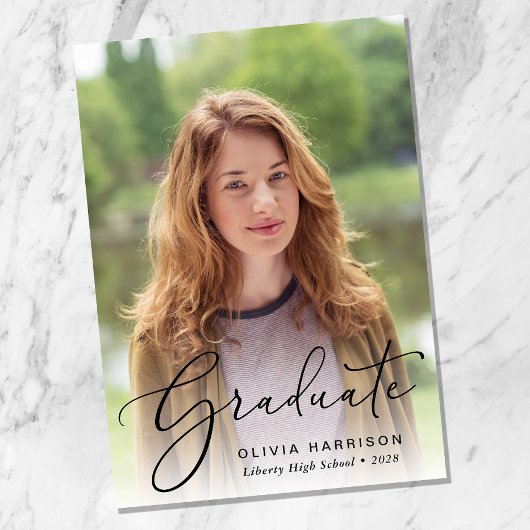 Elegant Script Photo Overlay Afstuderen Aankondiging