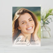 Elegant Script Photo Overlay Afstuderen Bedankkaart (Staand voorkant)