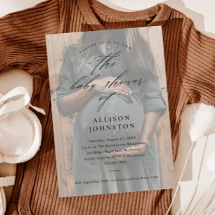 Elegant Script Photo Overlay Baby shower Kaart