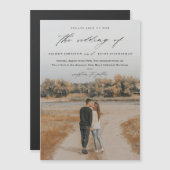 Elegant Script Photo Overlay Wedding Magnetische Uitnodiging (Voorkant / Achterkant)