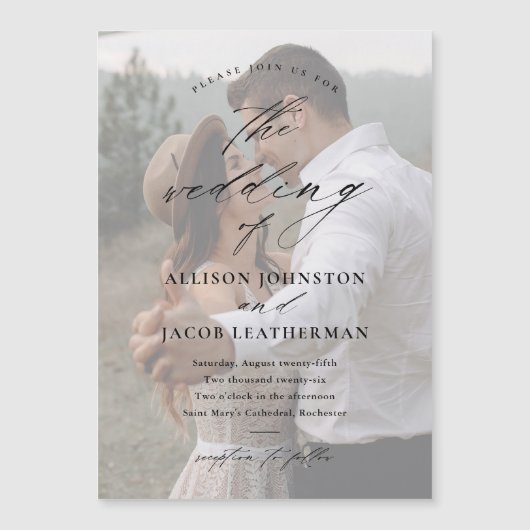 Elegant Script Photo Overlay Wedding Magnetische Uitnodiging (Voorkant)