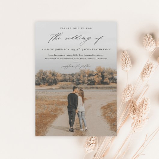 Elegant Script Photo Overlay Wedding Magnetische Uitnodiging