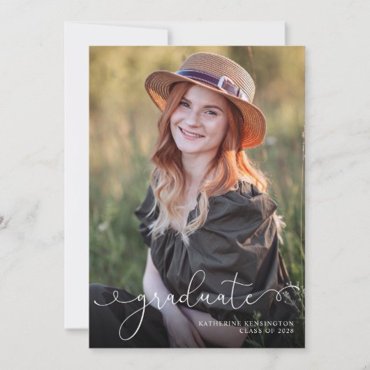 Elegant Script Photo Sage Green Afstuderen Aankondiging (Voorkant)