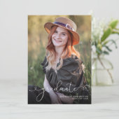 Elegant Script Photo Sage Green Afstuderen Aankondiging (Staand voorkant)