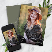 Elegant Script Photo Sage Green Afstuderen Aankondiging
