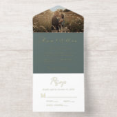 Elegant Script Photo Sage Green Wedding All In One Uitnodiging (Binnenkant)