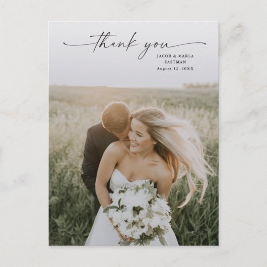 Elegant Script Photo Weddenschap Bedankt Briefkaart (Voorkant)