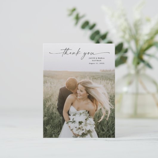 Elegant Script Photo Weddenschap Bedankt Briefkaart (Staand voorkant)