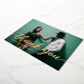 Elegant Script Photo Weddenschap Bedankt Folie Feestdagenkaart (Gedraaid)