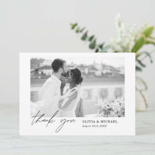 Elegant Script Photo Weddenschap Hartelijk dank Bedankkaart (Staand voorkant)