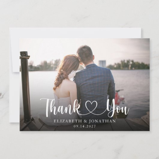 Elegant Script Photo Weddenschap Hartelijk dank Kaart (Voorkant)