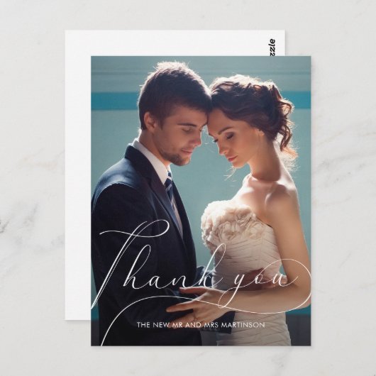 Elegant Script Photo Wedding Hartelijk dank Briefkaart (Voorkant / Achterkant)