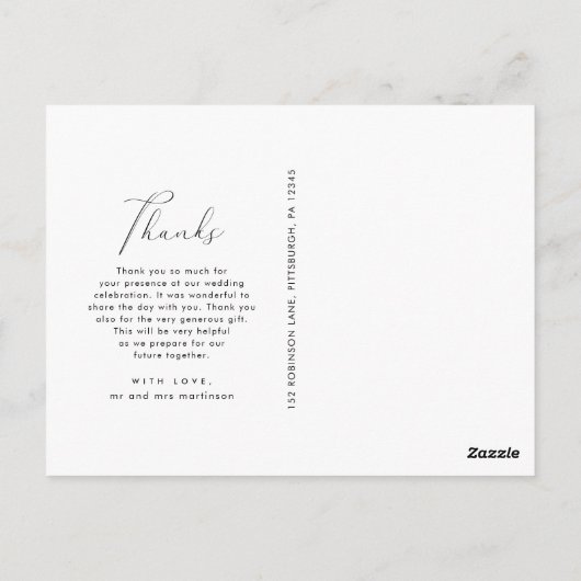 Elegant Script Photo Wedding Hartelijk dank Briefkaart (Achterkant)