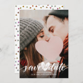 Elegant Script Photo Wedding Heart Confetti Save The Date (Voorkant / Achterkant)