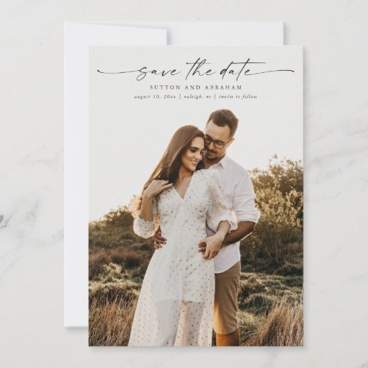 Elegant Script Photo Wedding Save The Date (Voorkant)