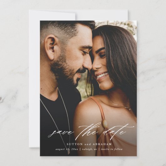 Elegant Script Photo Wedding Save The Date (Voorkant)