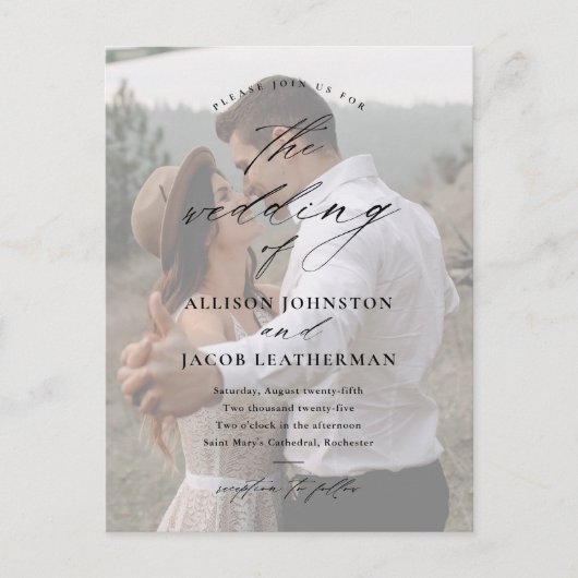 Elegant Script Photo Wedding Uitnodiging Briefkaart (Voorkant)