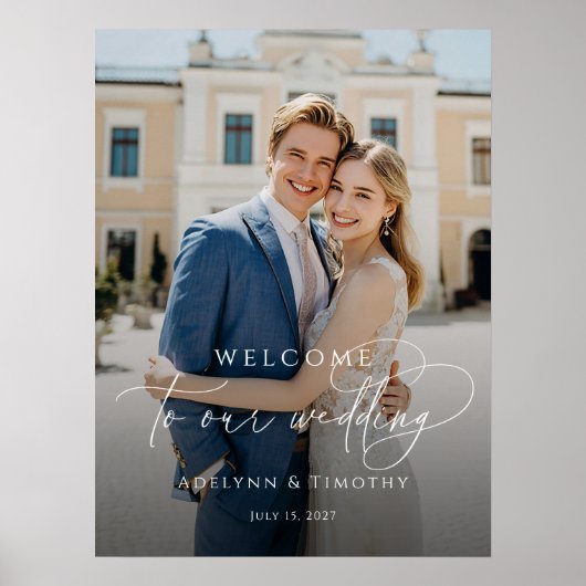 Elegant script photo wedding welcome poster (Voorkant)