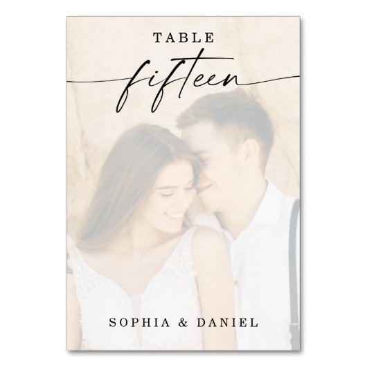 Elegant Script Photo Weduwtable Number 15 Kaart (Achterkant)