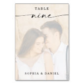 Elegant Script Photo Weduwtable Number Negen Kaart (Achterkant)
