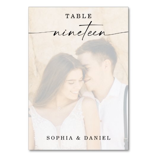 Elegant Script Photo Weduwtable Number Nineteen Kaart (Achterkant)