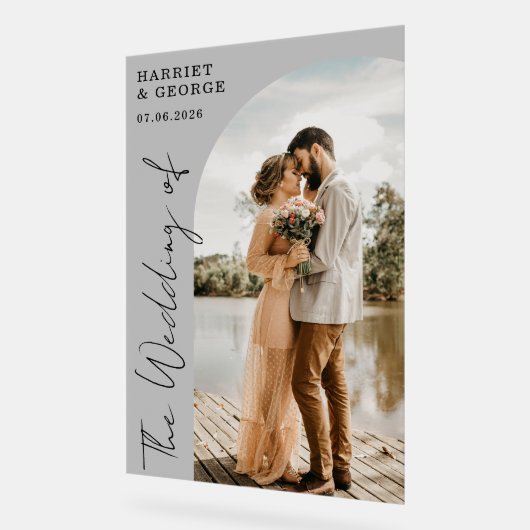 Élégant Script Photo Welcome Mariage Sign (Angle)