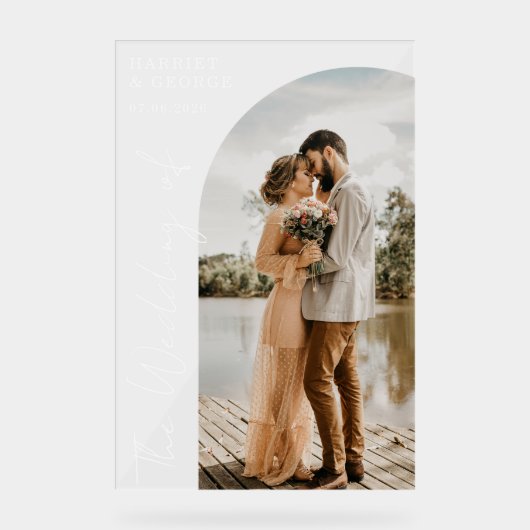 Élégant Script Photo Welcome Mariage Sign (Recto)