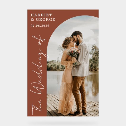 Élégant Script Photo Welcome Mariage Sign (Recto)