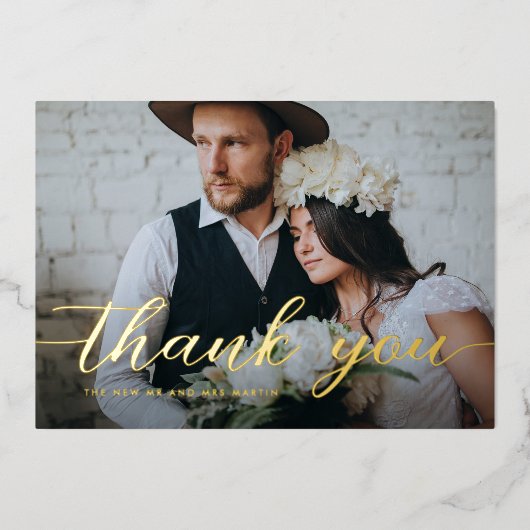 Elegant Script Photo Winter Weddenschap Hartelijk Folie Feestdagenkaart (Voorkant)