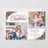 Elegant Script Pine Cones 2 Foto Kerstmis Feestdagenkaart (Voorkant)