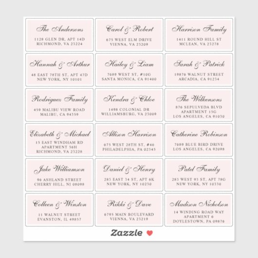 Elegant Script Pink Wedding Guest Adresetiketten Sticker (Vel)