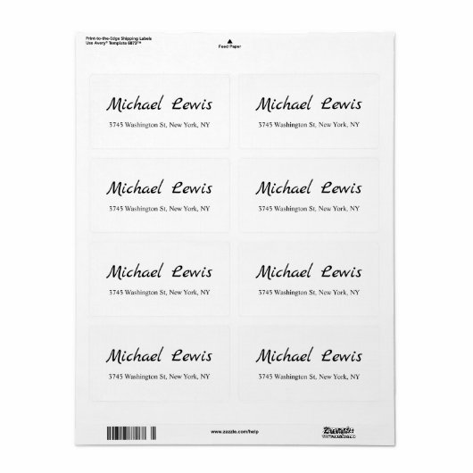 Elegant Script Plain Black & White Minimalist Etiket (Full Sheet)