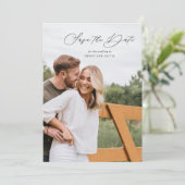 Elegant Script Portret met foto op de achterkant Save The Date (Staand voorkant)