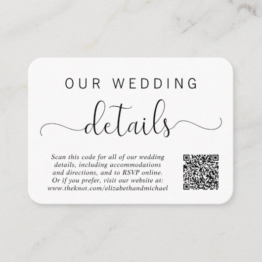 Elegant Script QR Code Bruiloft Details Informatiekaartje (Voorkant)