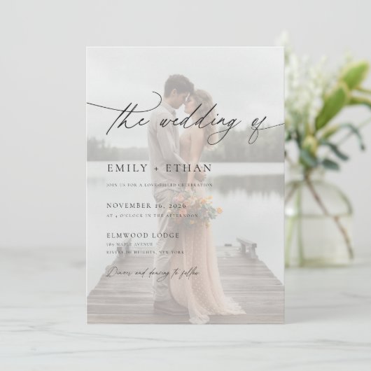 Elegant Script QR Code Foto Bruiloft Kaart (Staand voorkant)