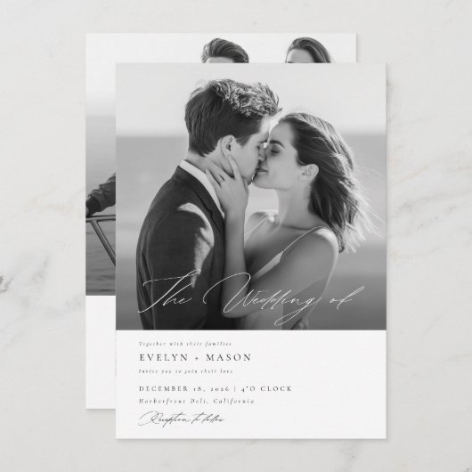 Elegant script QR-code Foto budget bruiloft Kaart (Voorkant / Achterkant)