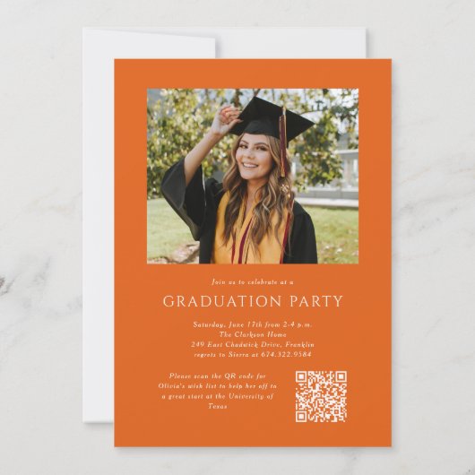 Elegant Script QR Code Foto Graduation Party Kaart (Achterkant)