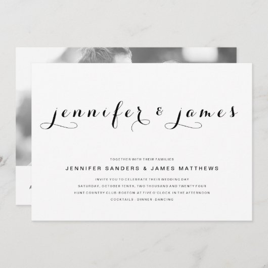 Elegant Script QR Code Foto Moderne bruiloft Kaart (Voorkant / Achterkant)