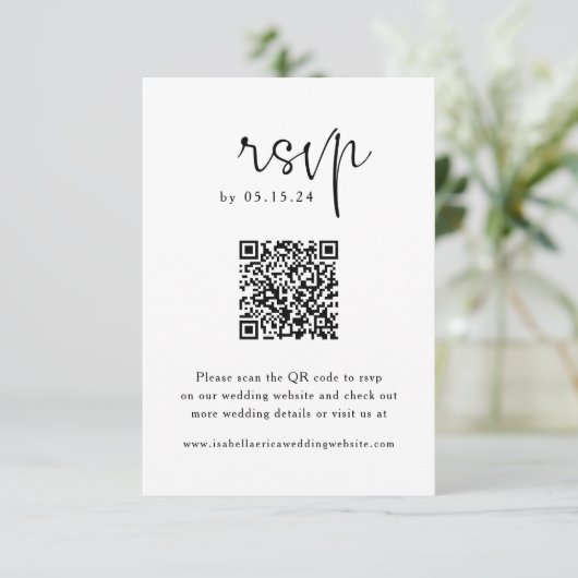 Élégant script QR Code Mariage carte RSVP (Debout devant)