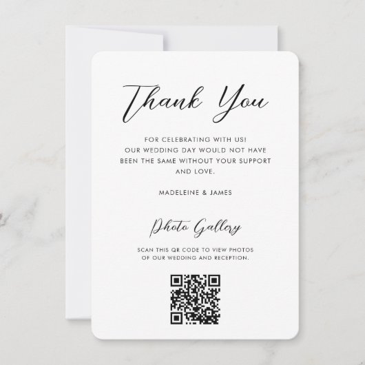 Elegant Script QR Code Online Gallery Weddenschap Bedankkaart (Voorkant)