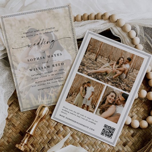 Elegant Script QR Code Photo Wedding Kaart